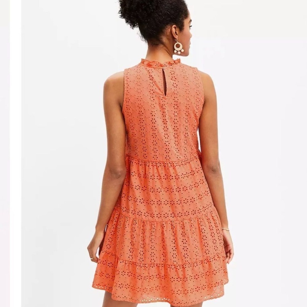 LOFT Coral Eyelet Mini Dress - Picture 4 of 11